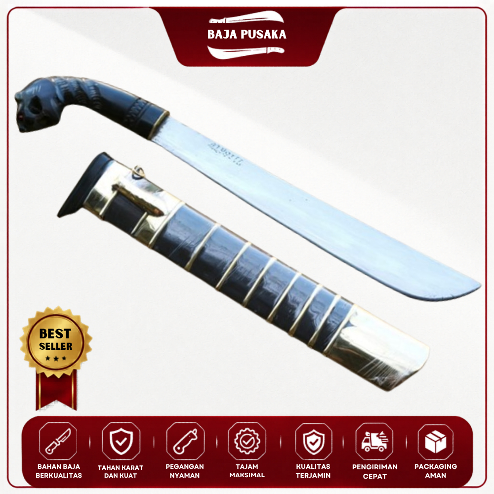 Golok Cibatu Macan Tanduk Premium 30cm Baja Per Handle Tanduk Kerbau Tebas Bambu Potong Kayu | Kode 