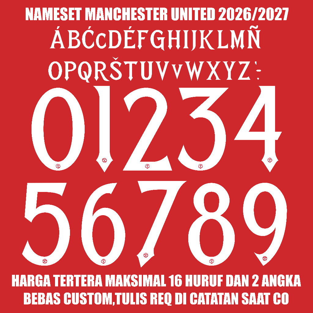 NAMESET MU MANCHESTER UNITED CUP PRINTING HOME AWAY 3RD (Harga Tertera Maksimal 16 Huruf dan 2 Angka