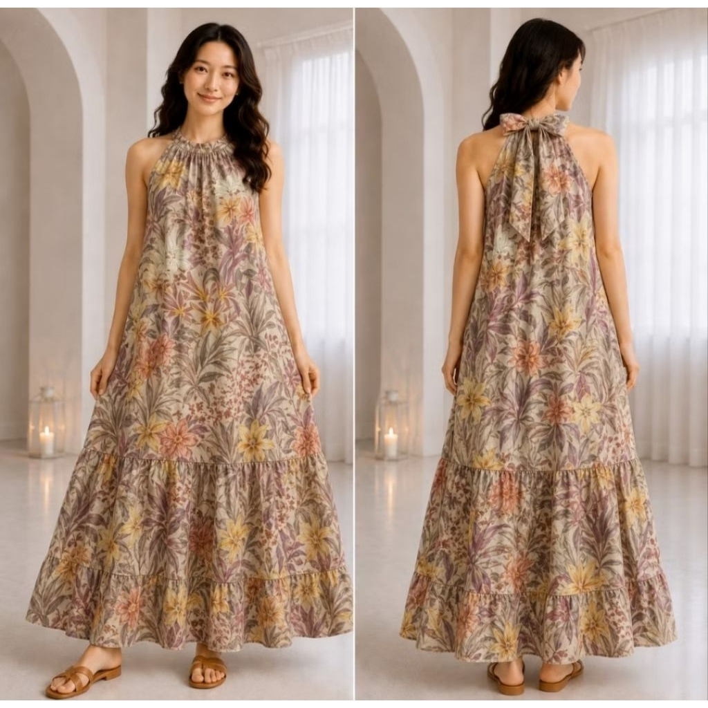 BILQIS ONE SET TALI YUMI HALTER DRESS PANTAI HALTER NECK LECIA DRESS PITA BELAKANG MIDI DRESS KOREAN