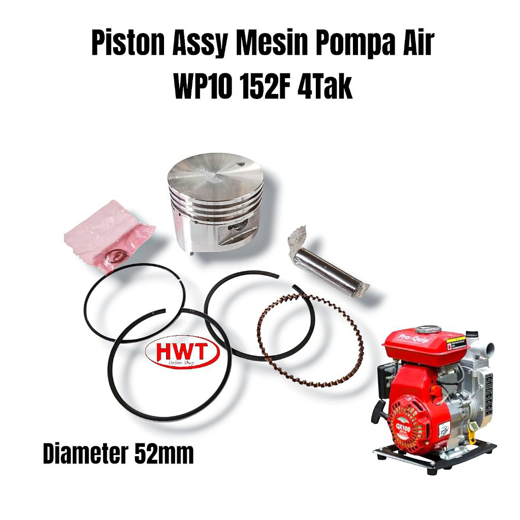 Piston Assy Seher Mesin Pompa Air Alkon WP10 152F 4Tak Diameter 52mm Komplit