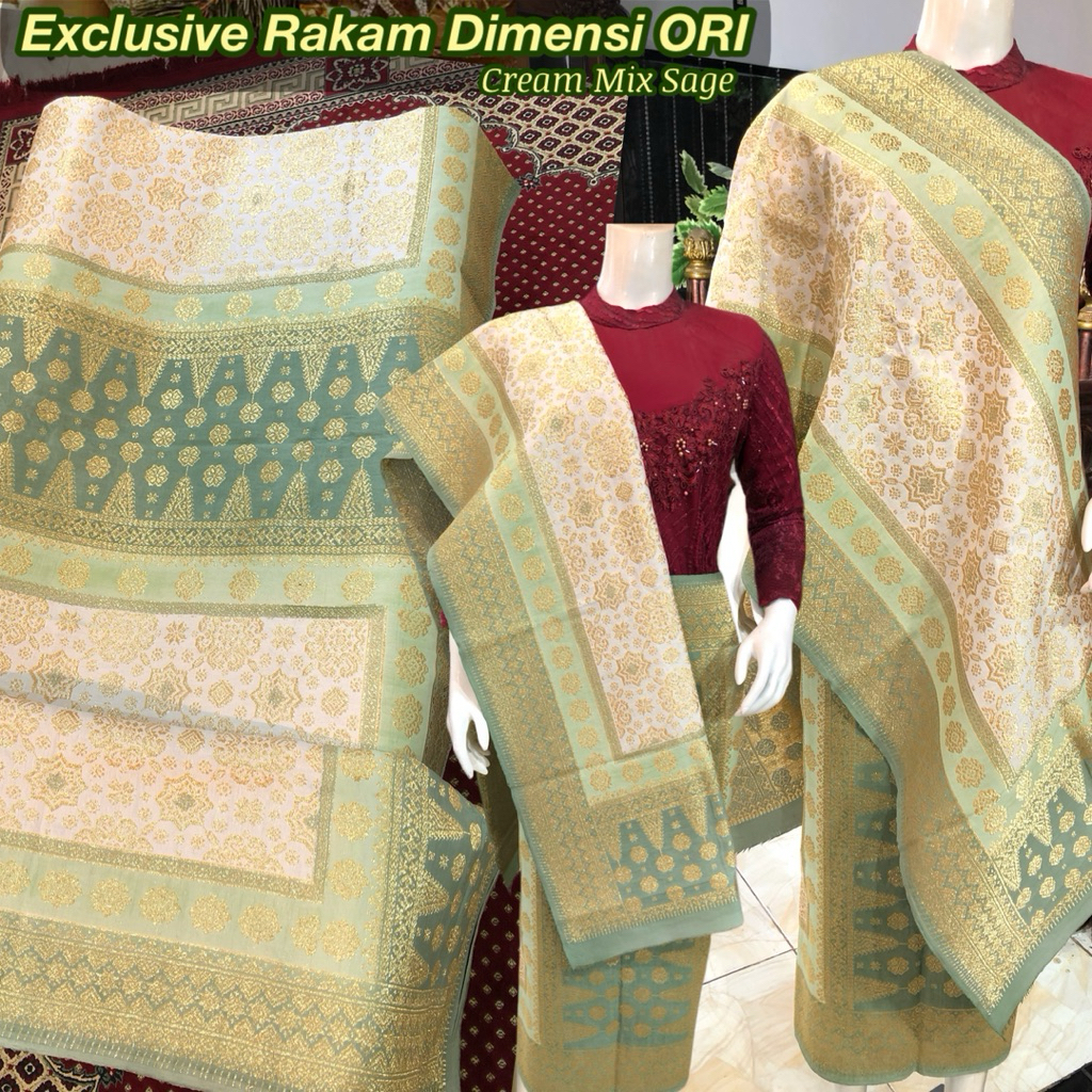NEW Songket Rakam Dimensi ORI / Cream Mix Hijau Sage /songket tenun asli palembang /ilham songket pa