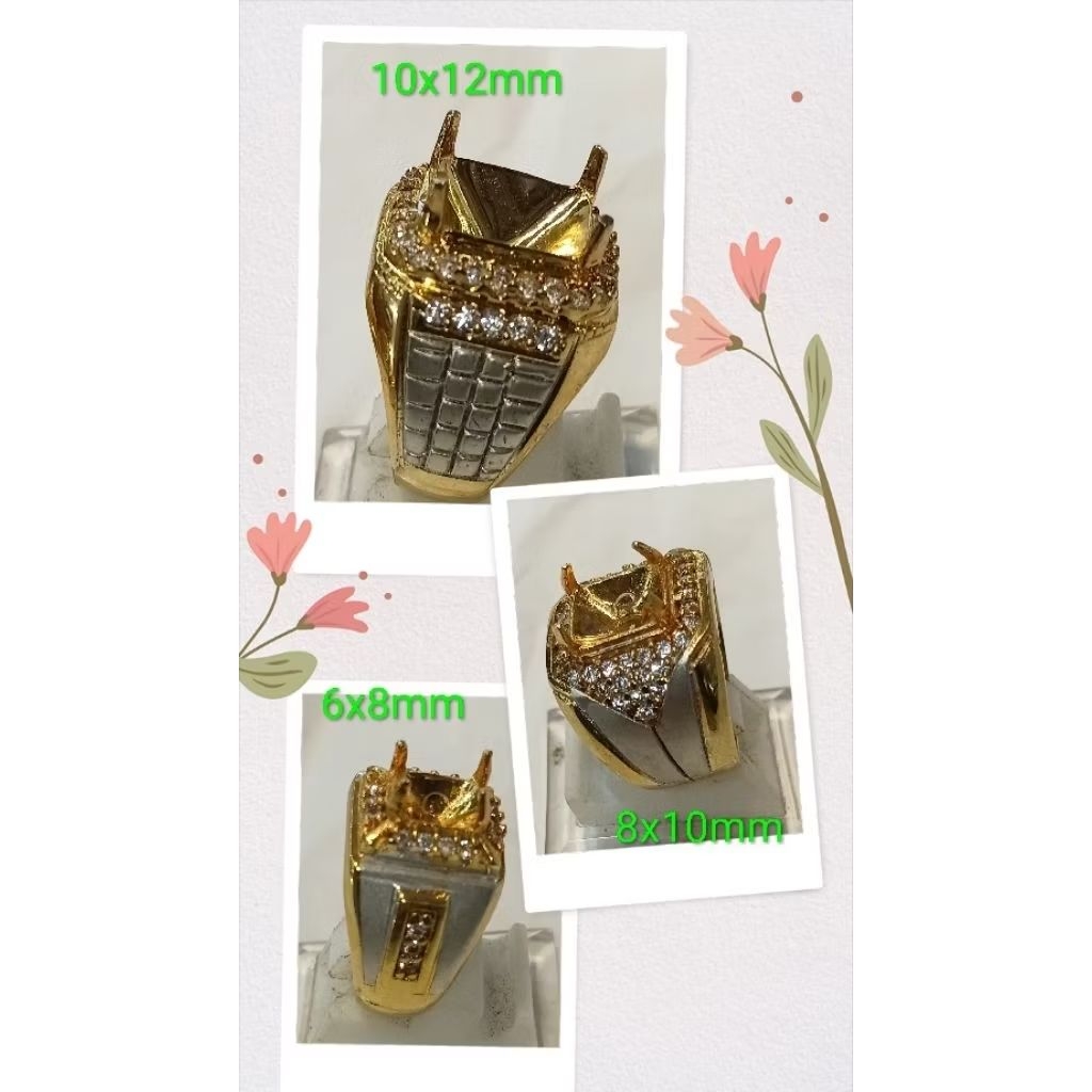 Cincin Alpaka Doff Kombinasi Batu Kotak