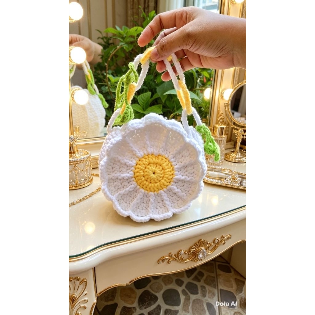 Tas rajut bunga Daisy tas rajut lucu tas rajut unik