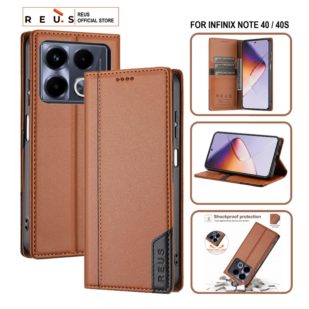 Reus Leather Case Flip Infinix Note 40 / Note 40s Premium Magnet Shockproof Cover - REUS Official St