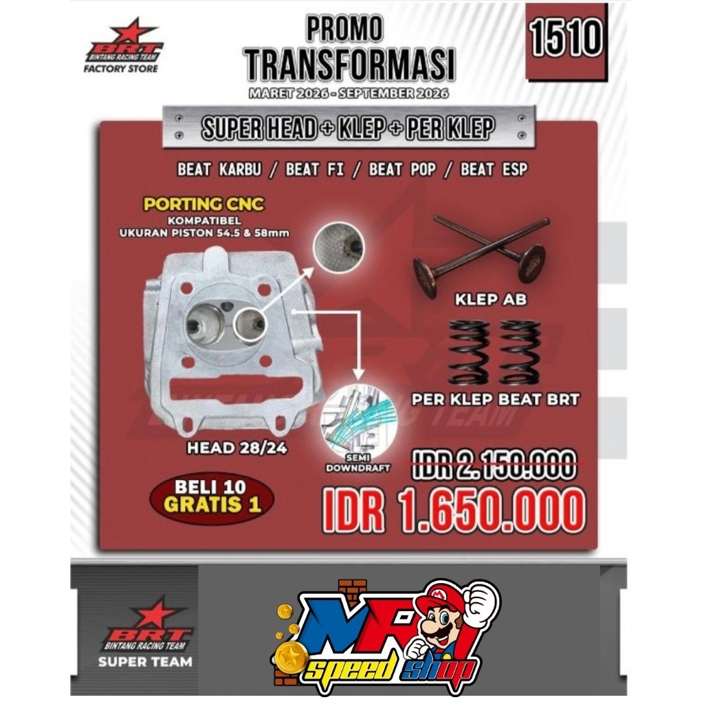 SUPER HEAD NEW BARU PORTING CNC BRT BEAT KARBU/BEAT FI/BEAT POP/BEAT ESP/SCOOPY KARBU/SCOOPY FI/SPAC