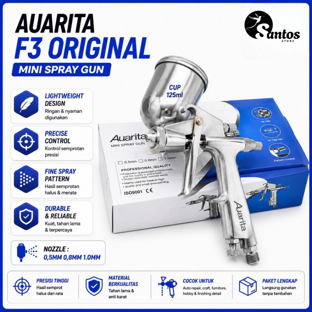 Auarita F3 Original Mini Spray Gun 0.5mm 0.8mm 1.0mm Air Spray Gun Pneumatic