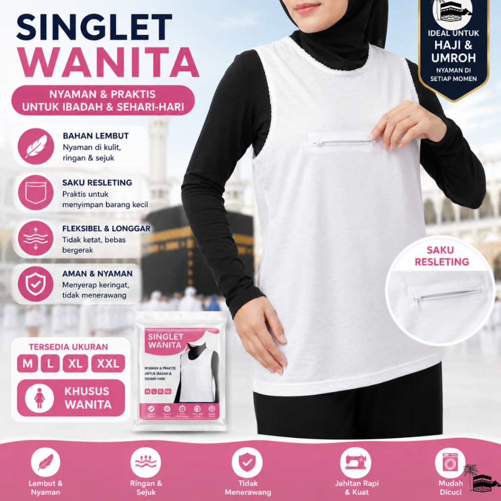 Singlet Wanita Putih Haji Umroh Premium Renda | Dalaman Ihram Muslimah Exclusive Tanktop Muslimah In