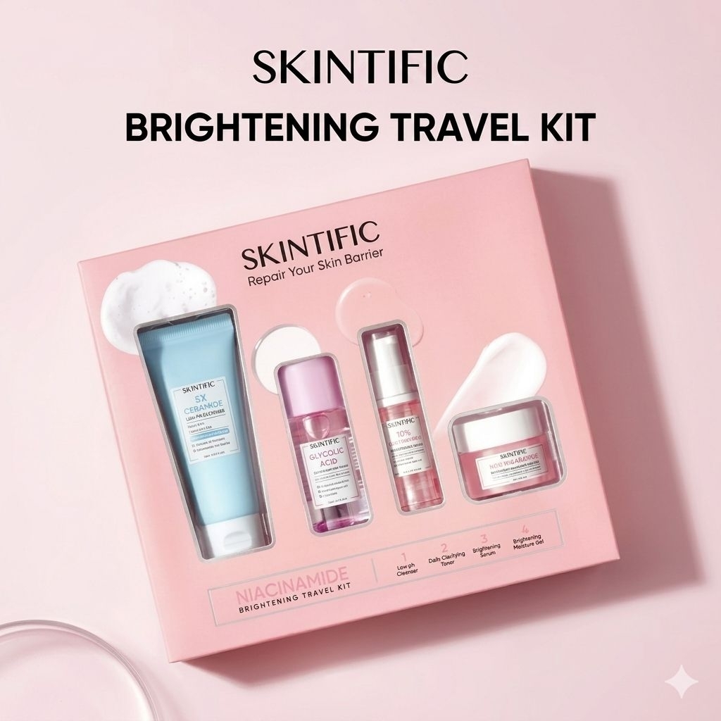 SKINTIFIC MSH NIACINAMIDE BRIGHTENING TRAVEL KIT BPOM Repair Kit Paket pink Mencerahkan