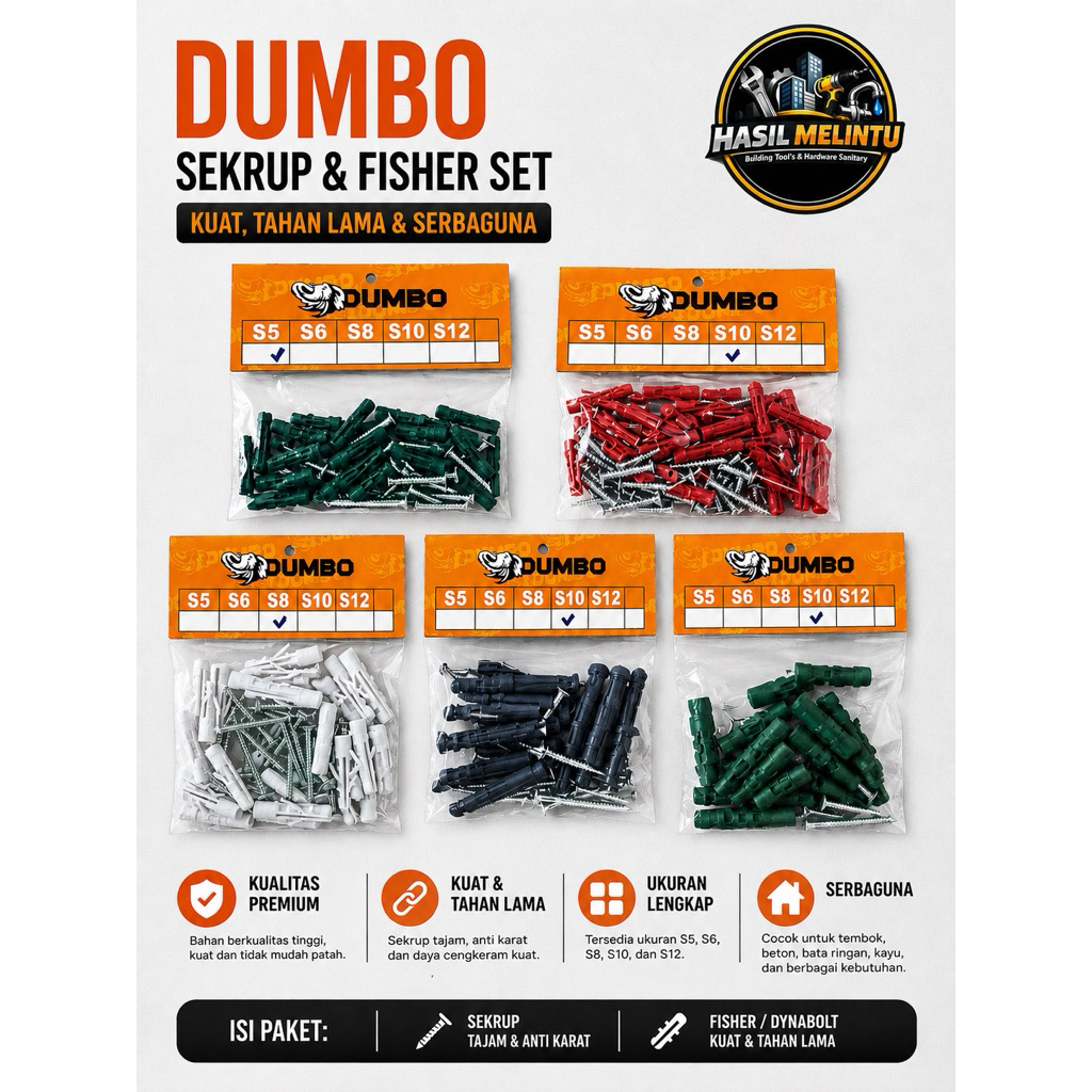 Sekrup Dan Fisher DUMBO Dinding Wall Plug S5 S6 S8 S10 S12