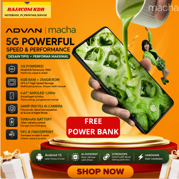 ADVAN MACHA 5G Dimensity 7060 8GB/256GB UFS 3.1 NFC 5000mAh Android 15 AMOLED Display 6,67 120hz