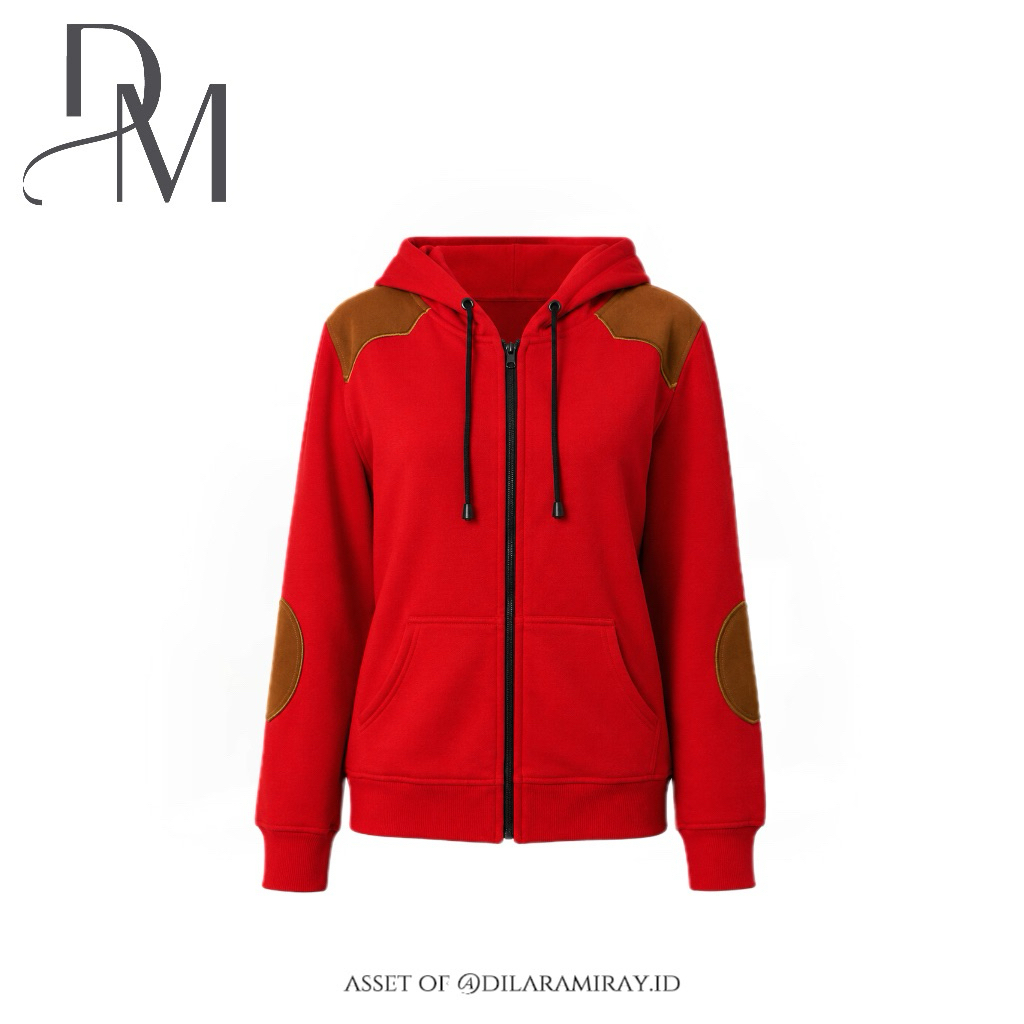 Dilara Miray UNISEX Custom Zipper Jacket with Hoodie & Suede Details in Dark Red - Jaket Pria Merah 