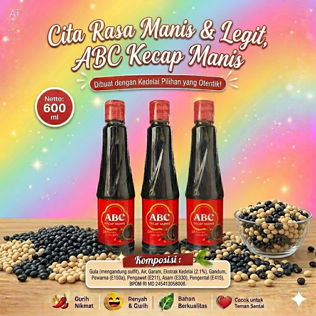 Kecap Manis ABC 600ml Botol Besar - Alami, Praktis, Berkualitas