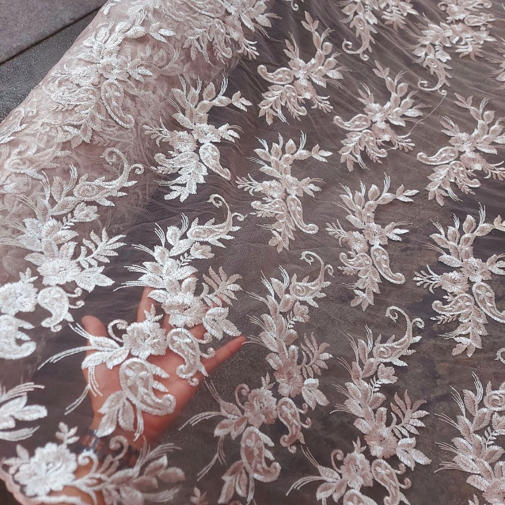 kain tile bordir Premium  - kain tile bordir mewah  - kain tile bordir motif ( taro) ds
