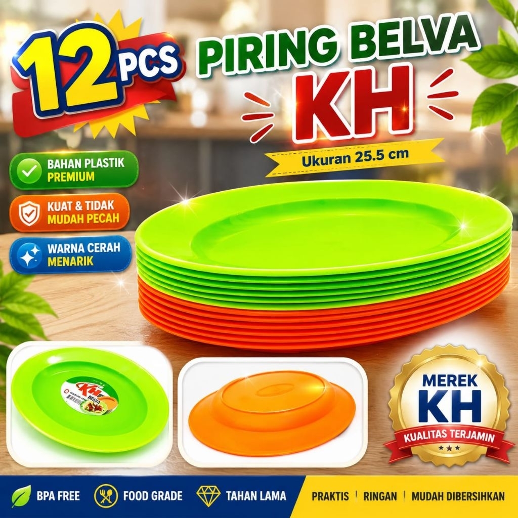 12 pcs PIRING OVALE BELVA PIRING PLASTIK SERBAGUNA/ MERK KH