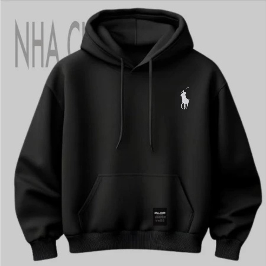 hoodie pria original Polo Ralph Lauren warna hitam high quality - outer hangat logo print kuda premi