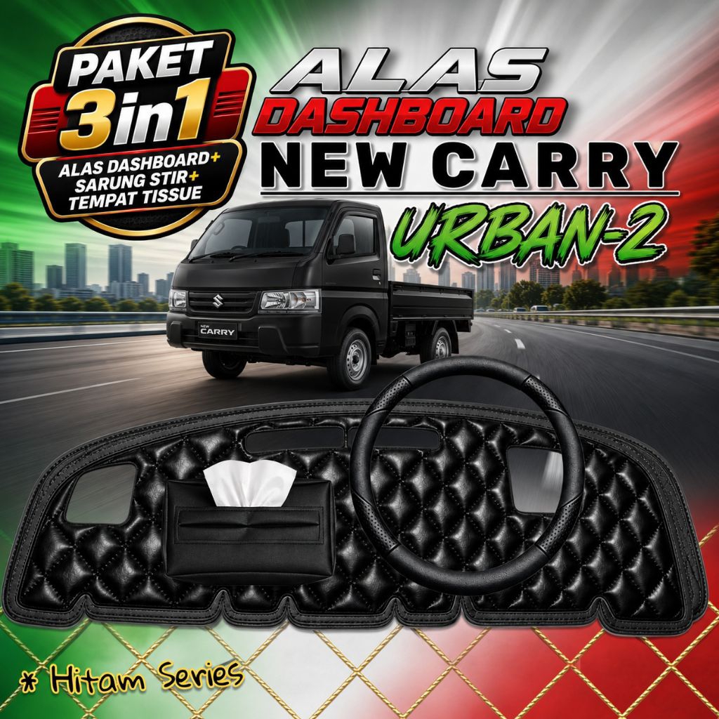 Paket 3in1 New Carry | Alas Dashboard + Sarung Stir + Tempat Tissue | Kulit Sintetis Premium Motif W