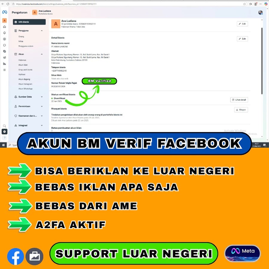 AKUN BM FACEBOOK VERIFIED PT & ID CARD (SUPPORT LUAR NEGERI)