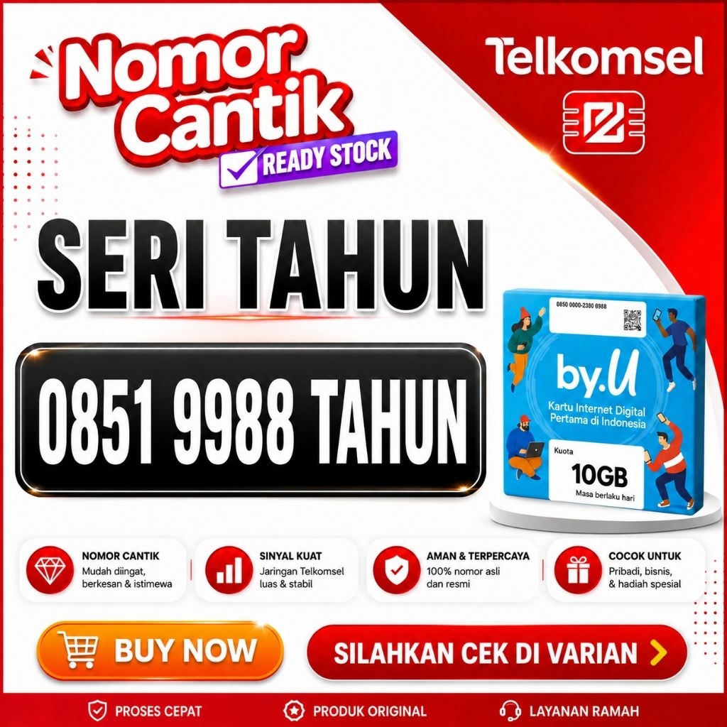 nomor cantik Telkomsel by.u  seri tahun prayer serian 0851 9988 ****