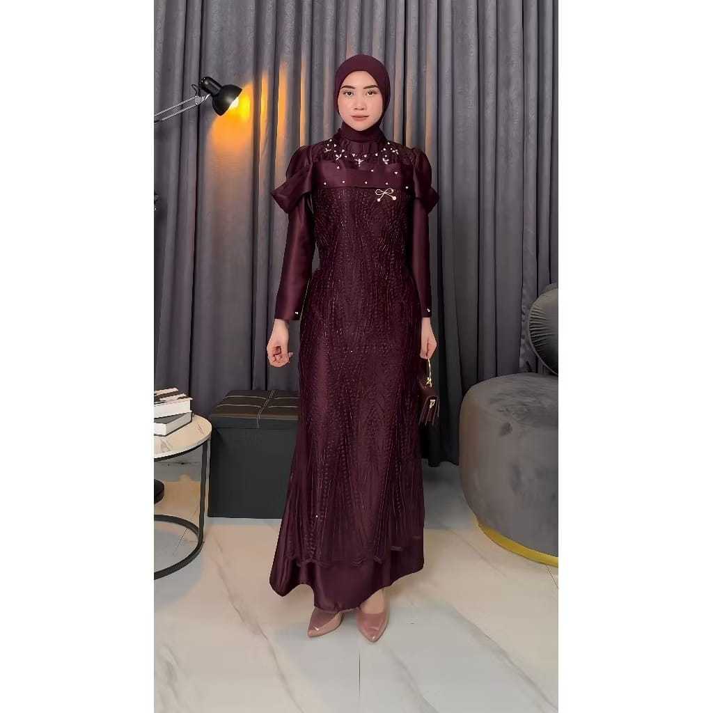 Diandra Dress Gamis Pesta Brokat Mewah Premium | Baju Kondangan Wanita Lebaran Terbaru 2026 Full Pay