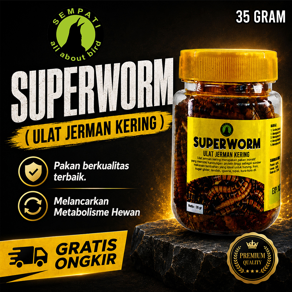 SEMPATI Superworm Super Worm Botol Toples Ulat Jerman Kering Pakan Extra Fooding EF Burung Murai Kac