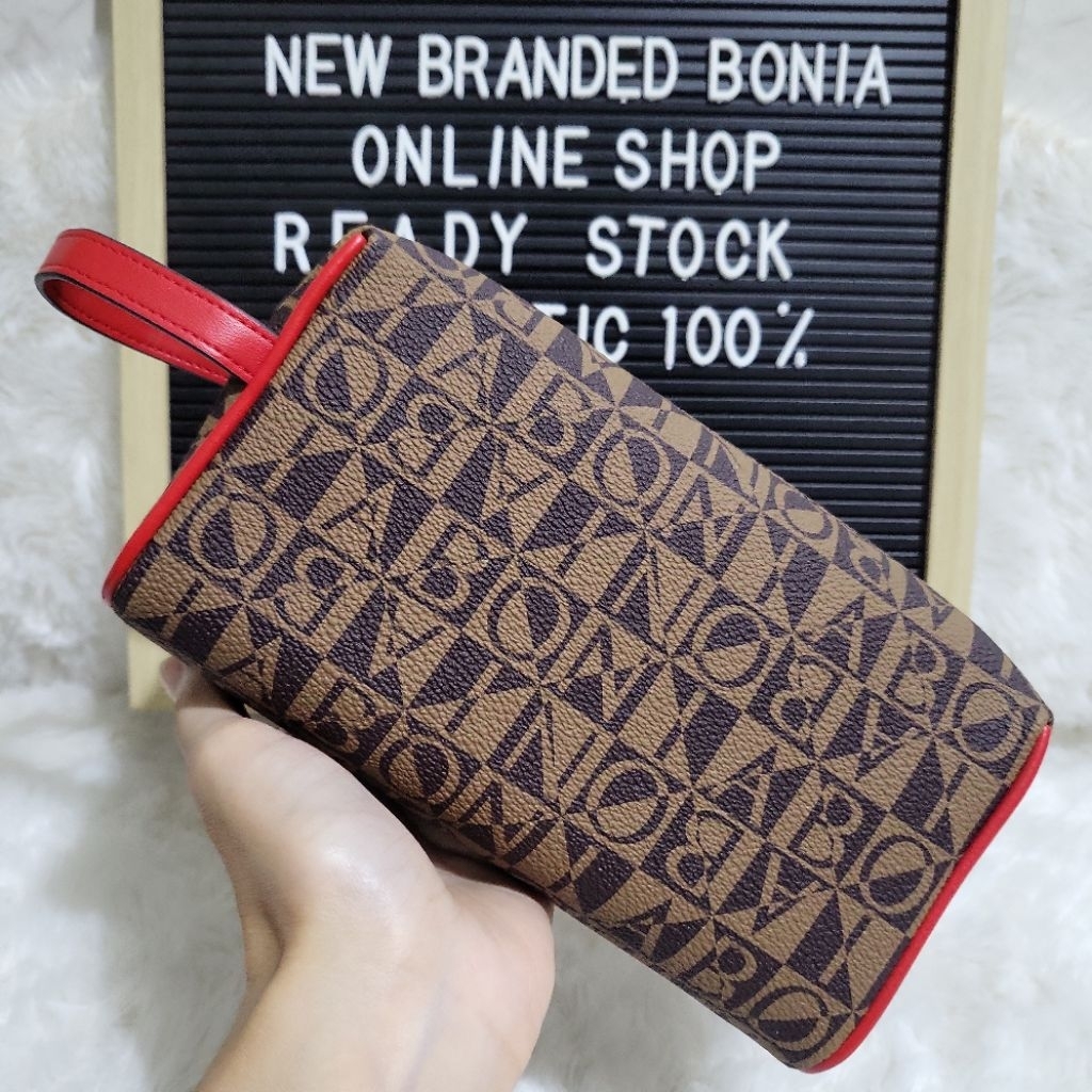 READY STOCK dompet bonia original pouch tabung monogram tali merah