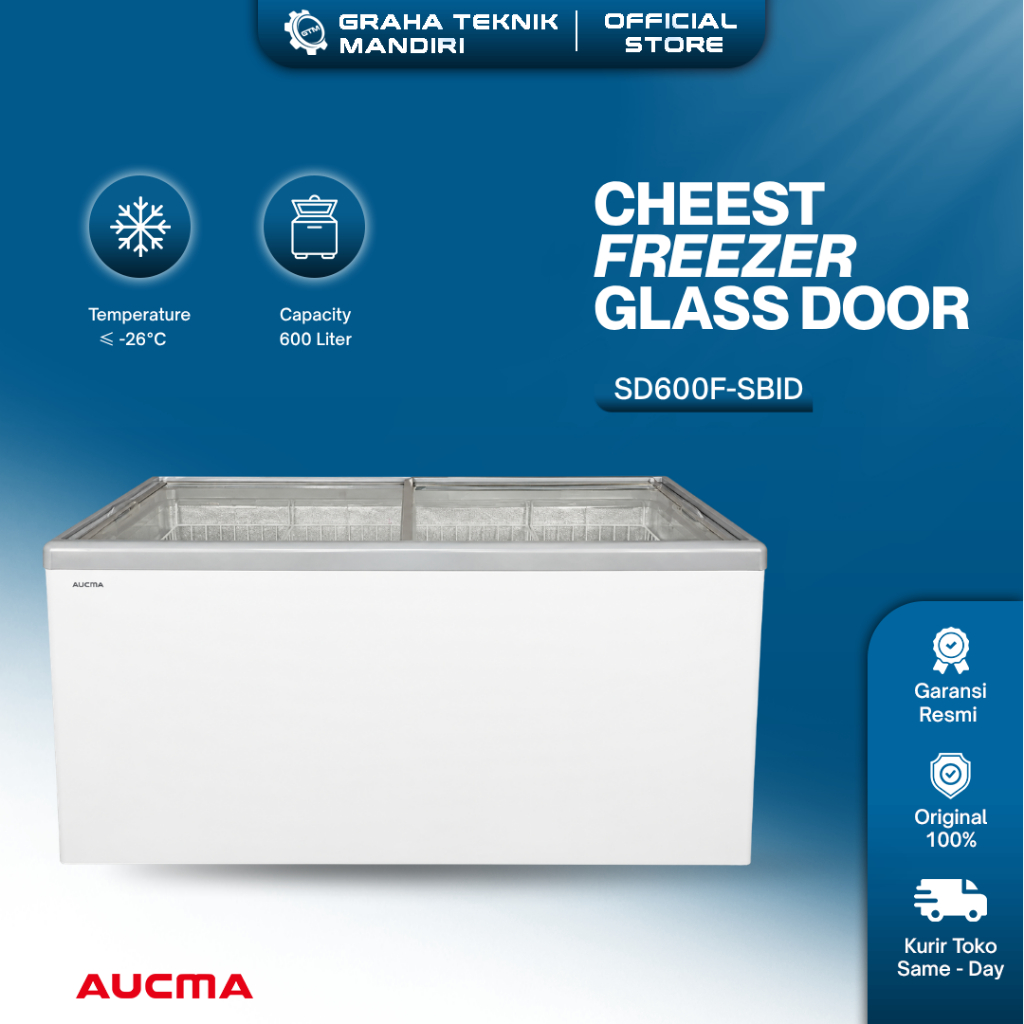 Aucma Chest Freezer Flat Glass Door 600 Liter SD600F-SBID