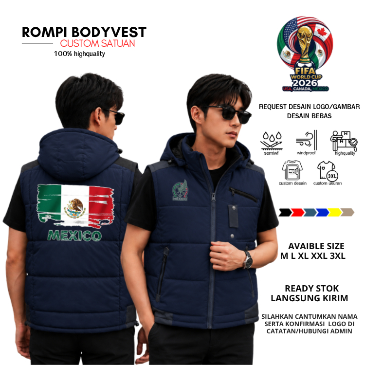 VEST JAKET MEXICO PILDUN 2026 ROMPI BODYVEST PARASUT PIALA DUNIA MEXICO