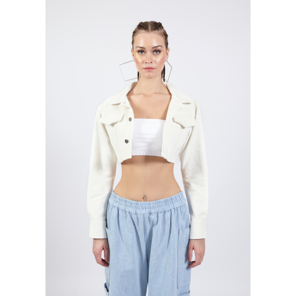 OCWA DORIAN CROP WHITE DENIM JACKET