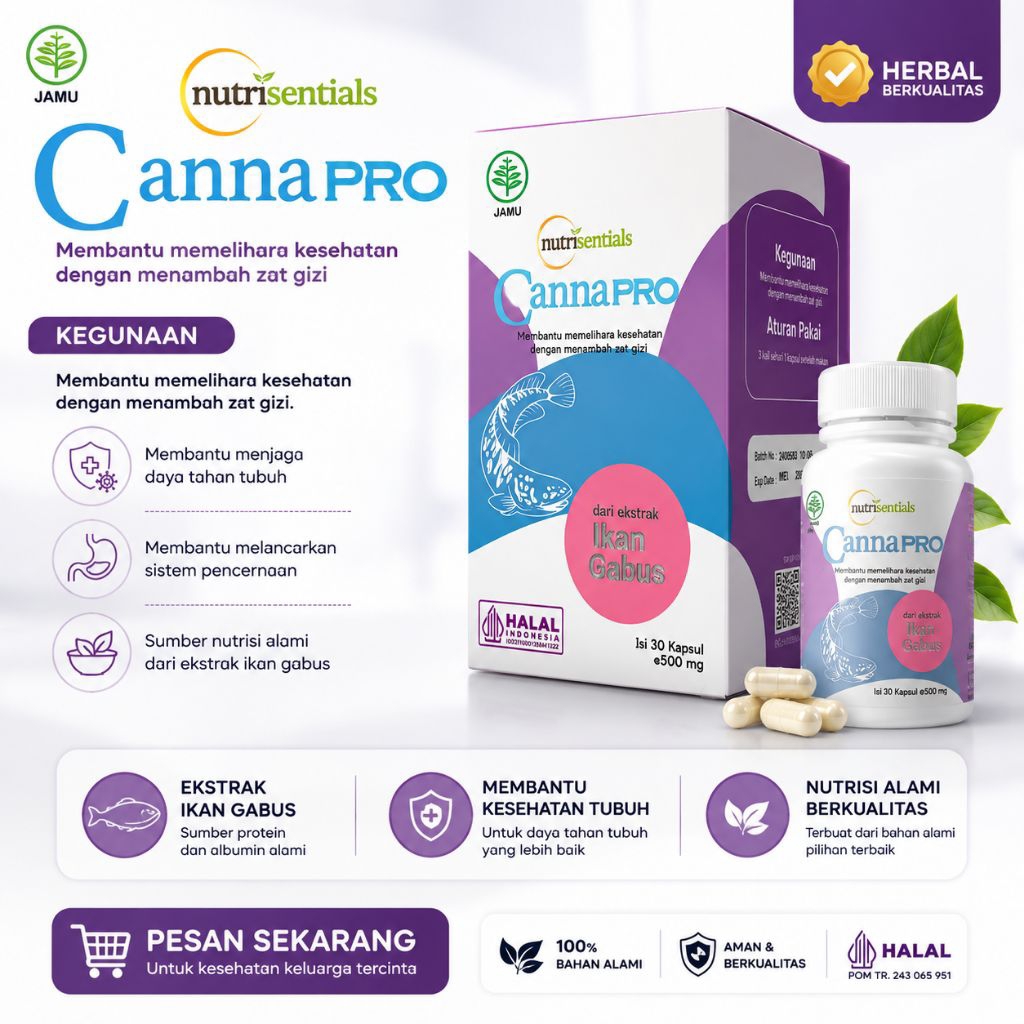 Nutrisentials CannaPRO Ekstrak Ikan Gabus 500mg 30 Kapsul - Suplemen Herbal Nutrisi Harian Menambah 