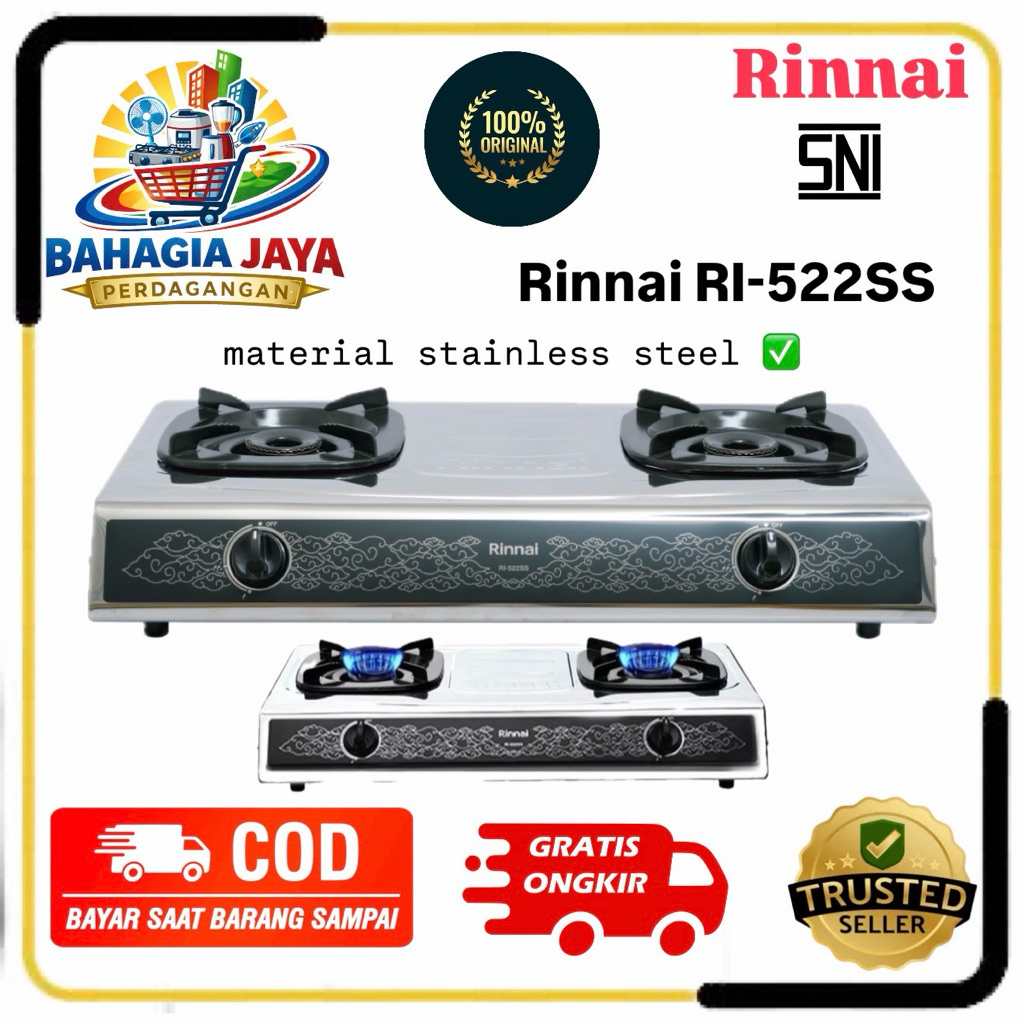 [COD READY] [COD READY] Rinnai Kompor Gas 2 Tungku RI 522SS / 522SS