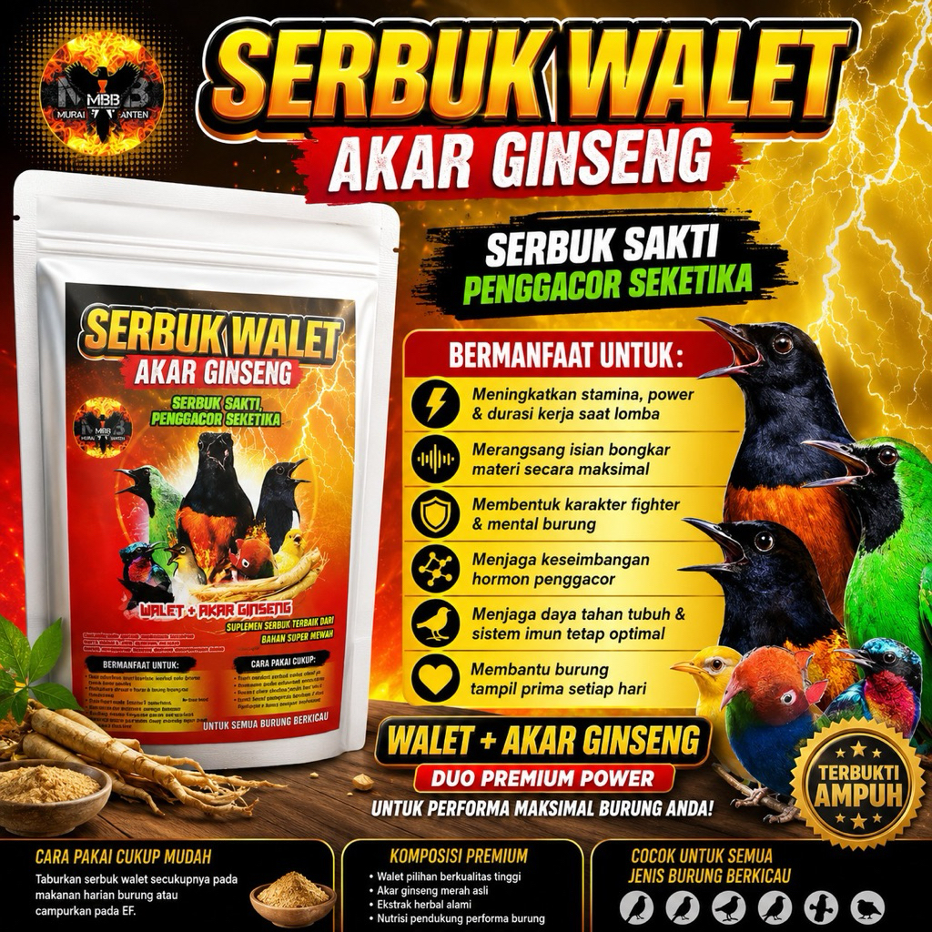 Serbuk Walet Akar Ginseng Penggacor Burung Murai Kacer Cucak Ijo Booster Stamina Fighter EF