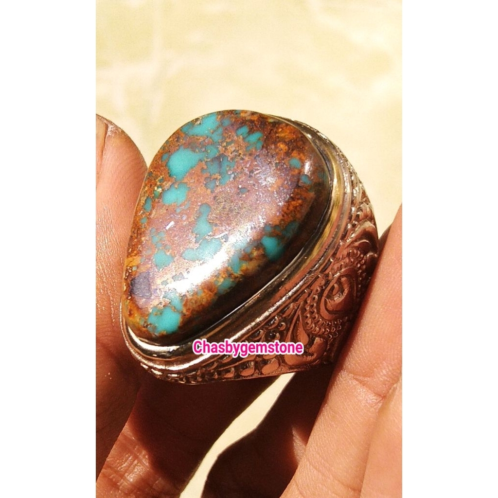 Cincin Batu Pirus Persia serat kura-Pirus Persia serat kura lawasan