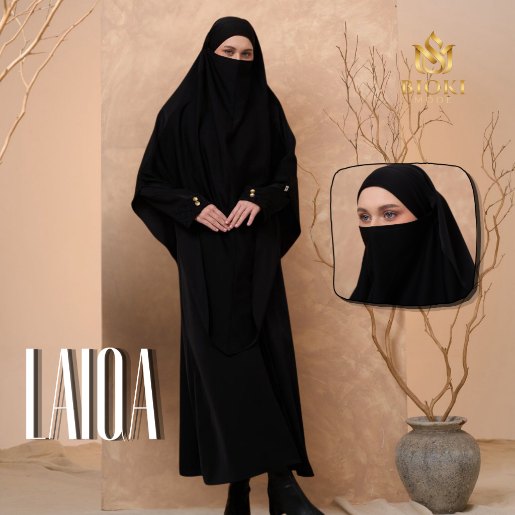 BIOKI - LAIQA Abaya SImple Modern Bahan MAZEN by SULTAN Anti UV (Busui & Wudhu Friendly | Gamis Musl