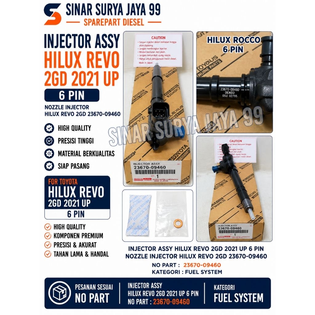 INJECTOR ASSY HILUX REVO 2GD 2021 UP NO PART 23670-09460