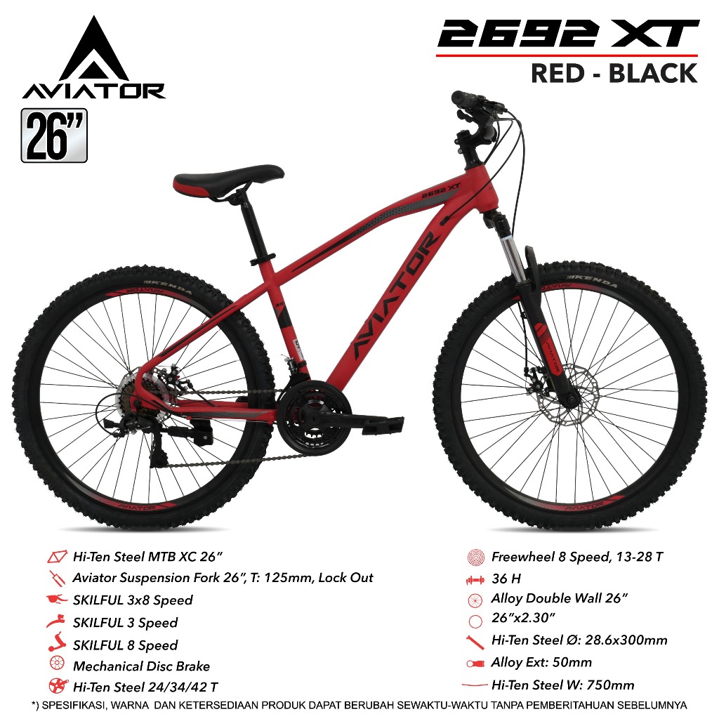 sepeda gunung mtb 26 inch aviator 2692 xt sepeda gunung terbaru