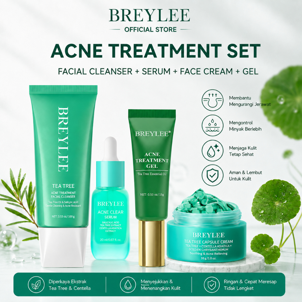 [SHOPEE LIVE] BREYLEE Acne Treatment A - Paket Perawatan Wajah Berjerawat (4 pcs)