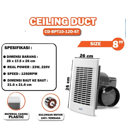 EXHAUST PLAFON 8 inch, Ceiling Duct CD-BPT10-12D-ST 8 Inch