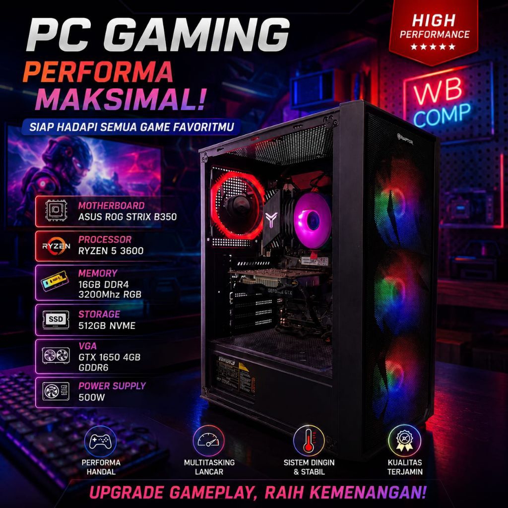 PC Gaming AMD Ryzen 5 3600 16GB GTX 1650