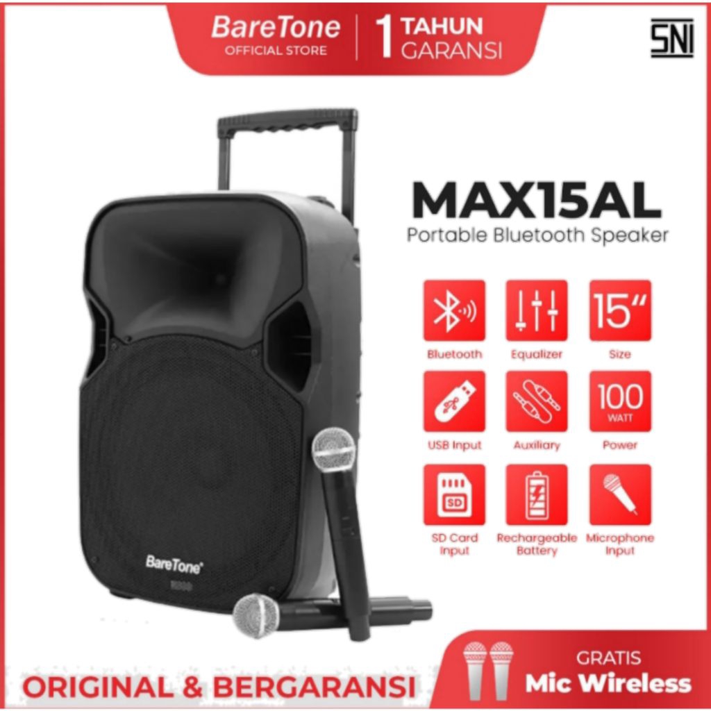 Speaker Portable Bluetooth Baretone 15 Inch Max15al