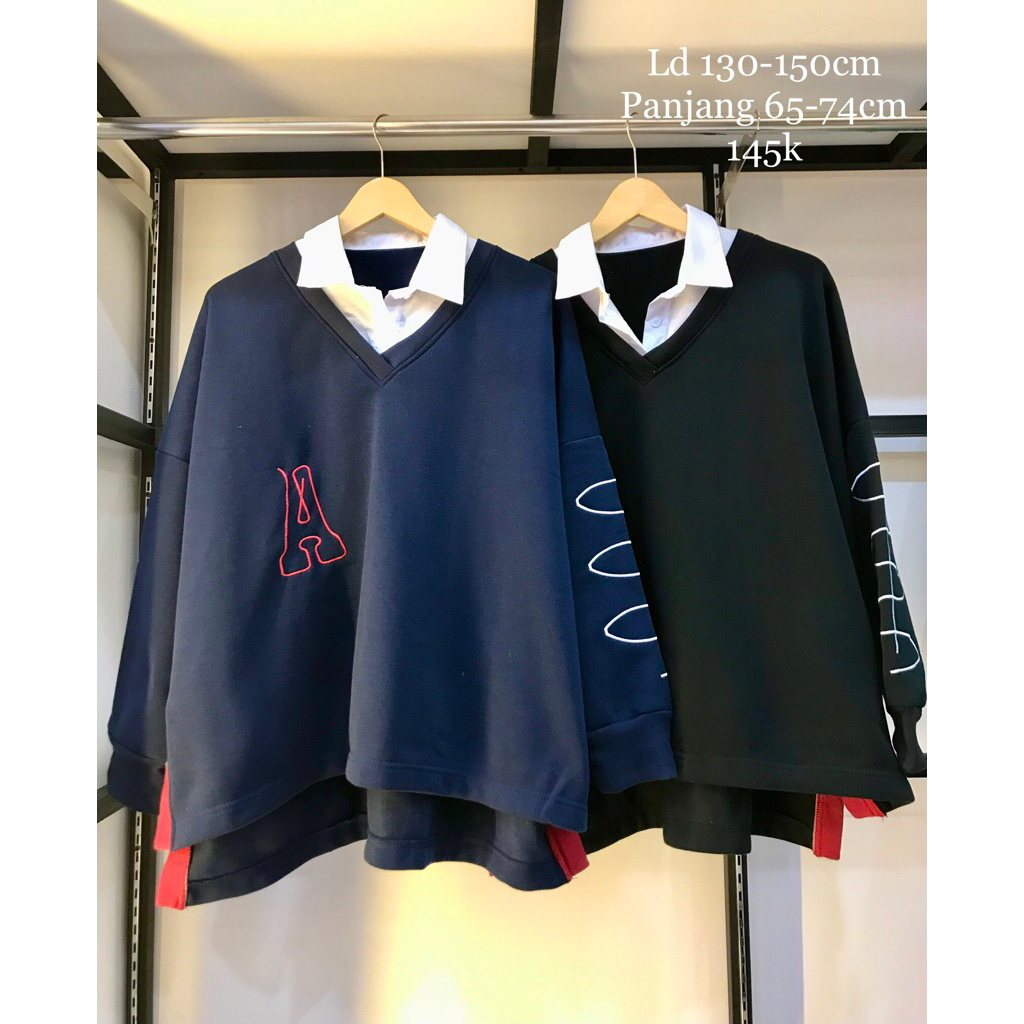Blouse sweater kerah kemeja oversize ld 130-150