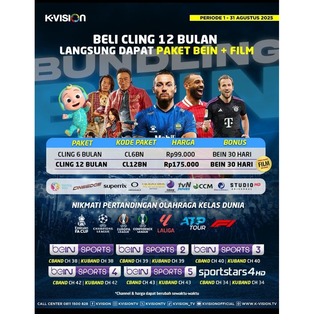PROMO PAKET CLING K vision 12 bulan bonus Bein Sport + film