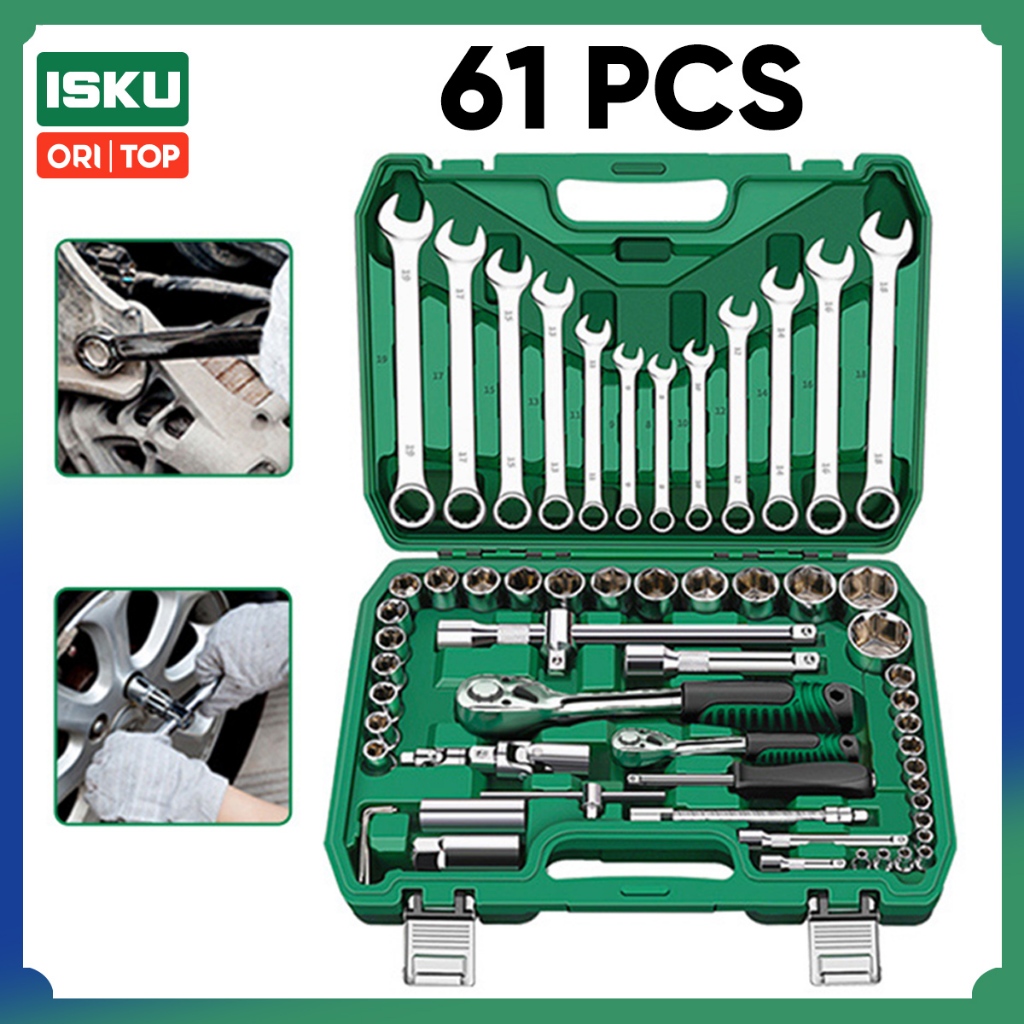 Isku Set Alat Kunci Pas 61 Potong Wrench Ring Wrench Set Auto Tool Set Tool Box Kunci Torsi Tool Set
