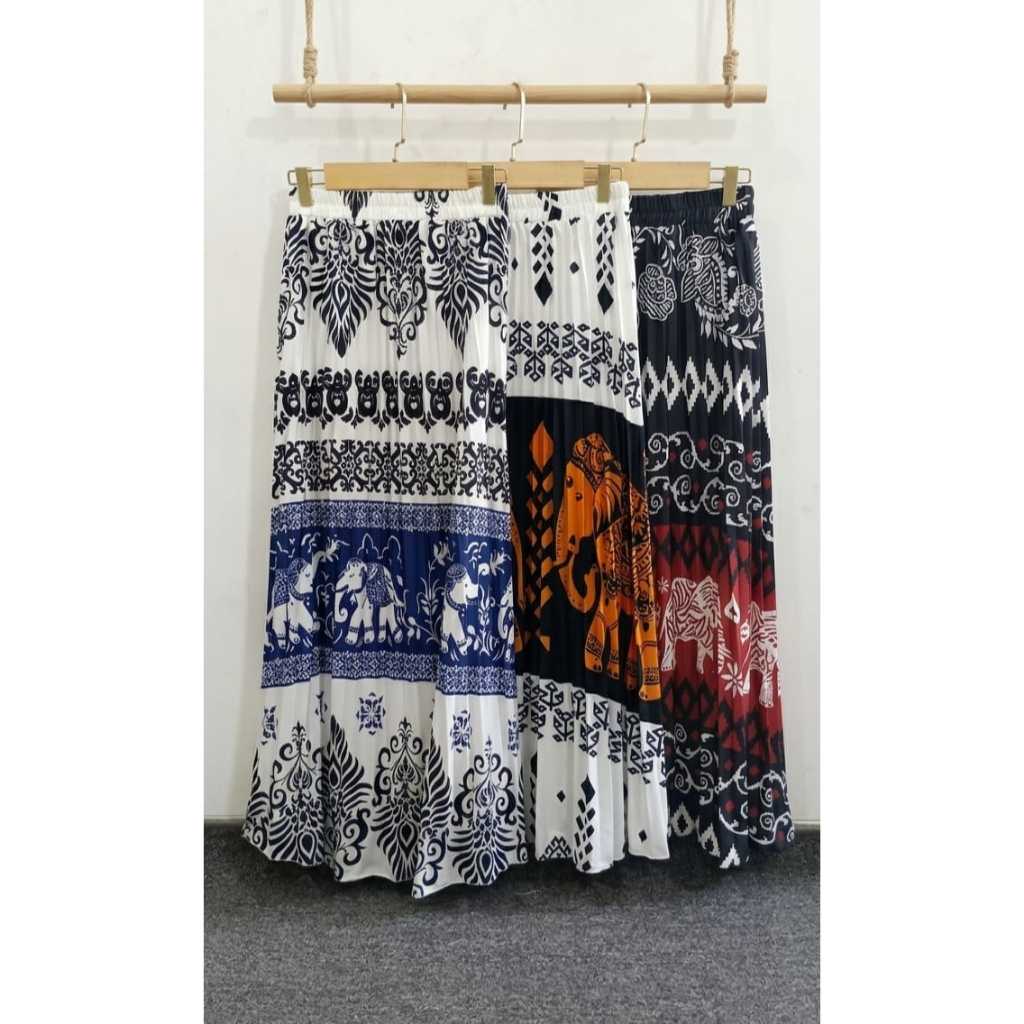 Rok plisket motif gajah Thailand / Rok Etnik Thailand