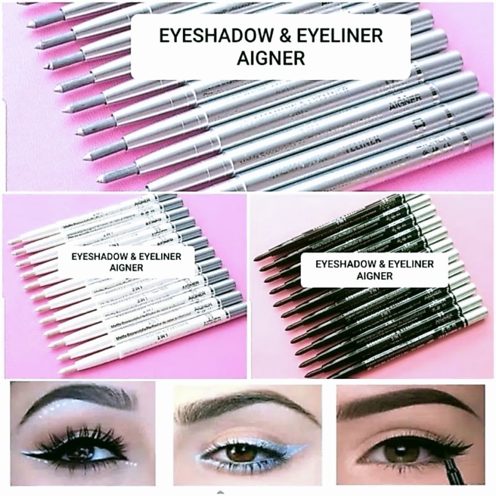 12 PCS Eyeliner Pensil Aigner Eyeshadow & Eyeliner 2 in 1 Waterproof Eyeliner Bawah Mata
