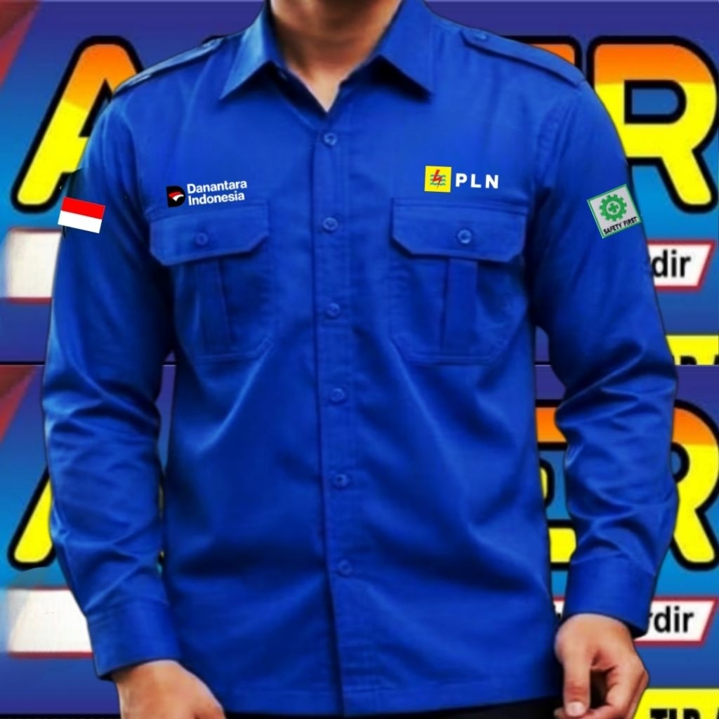 ready stok biru Benhur bordir kemeja danantara PLN baju PLN seragam PLN pdh PLN pdl PLN kemeja kerja