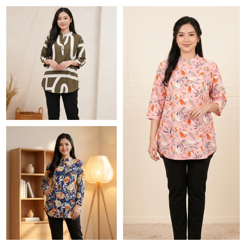 BM008 Blouse Satin Import Premium ukuran standar motif kekinian