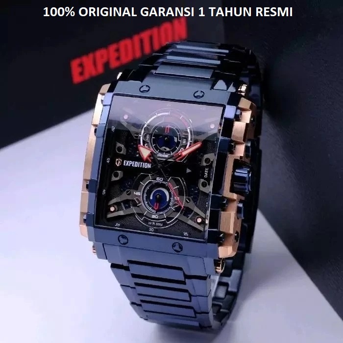ORIGINAL Jam Tangan Pria Expedition E 6757 / E6757 Garansi 1 Tahun - Tali Kulit & Tali Rantai