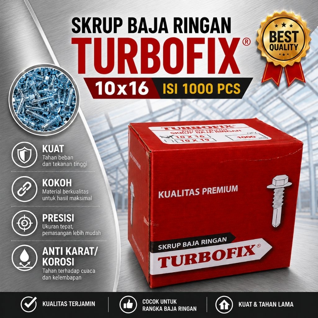 Sekrup/Skrup Baja Ringan/Roofing TURBOFIX CHROME PLATE SS 10x16 isi 1000pcs