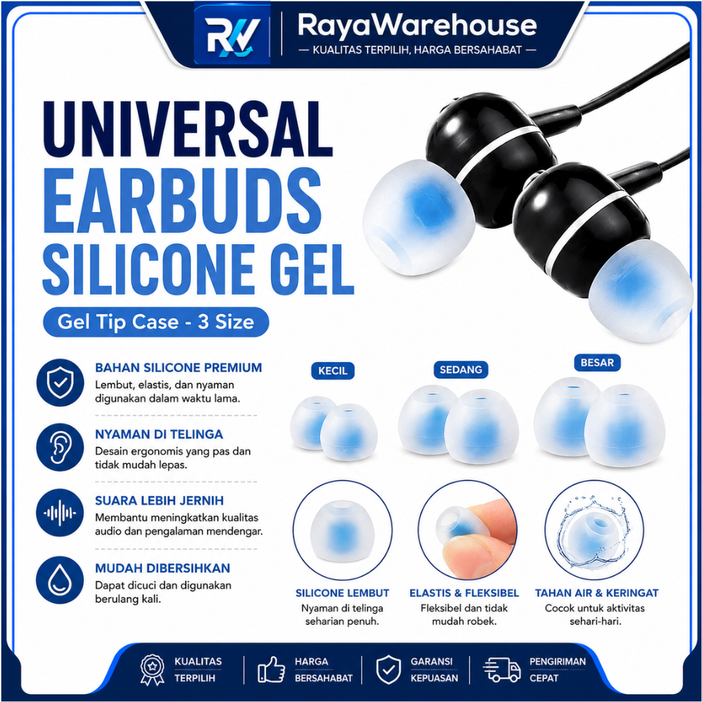 Universal Earbuds Silicone Gel Tip Case 3 Size / Earphone Earbud Silikon Ear Buds Headset Universal 