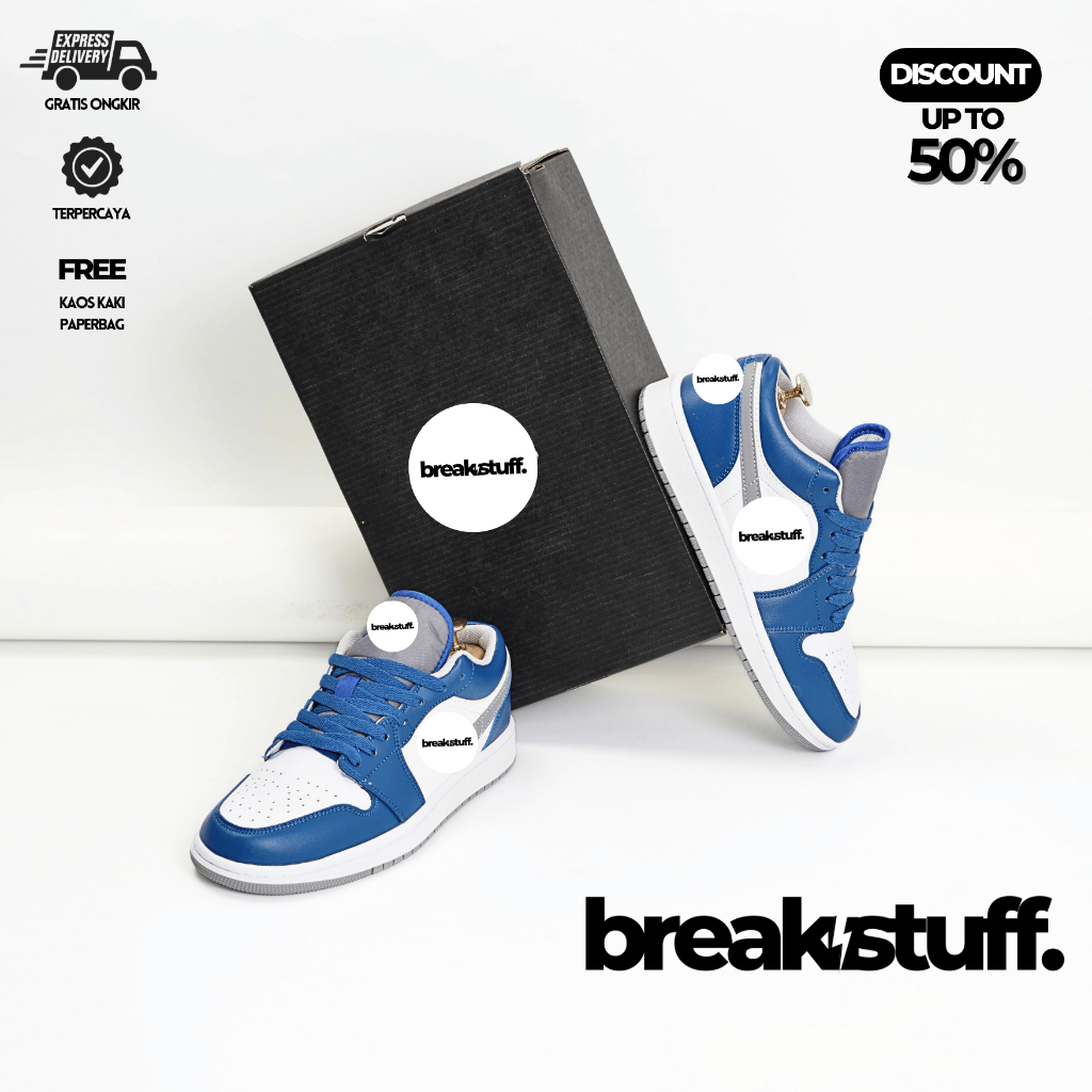 Breakstuff - Sneakers AJ1 Low Blue Silver Grey Men's 100% Bnib